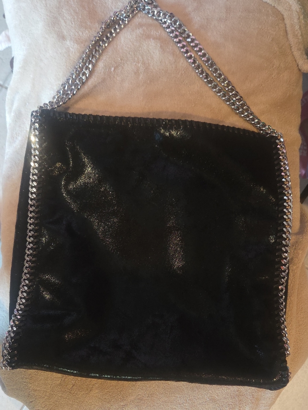 silence + noise Black Shoulder Tote with Silver Chain Trim